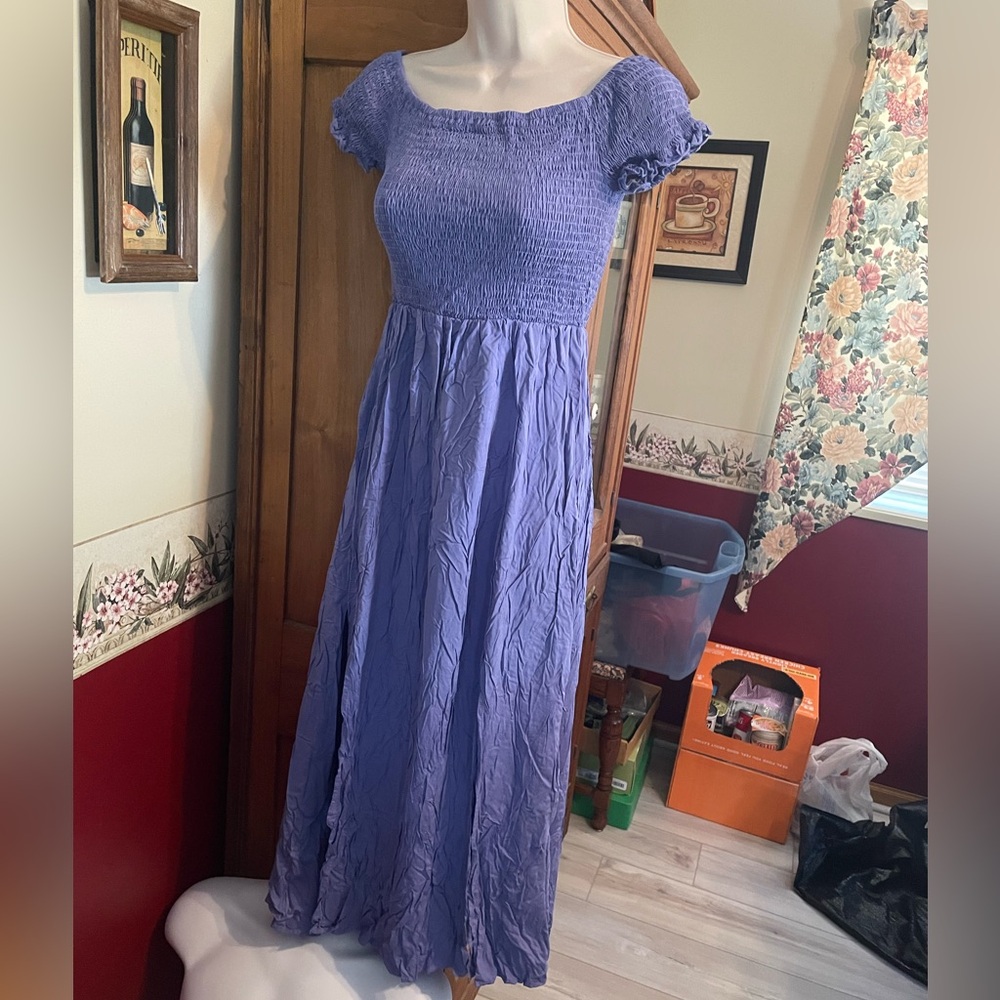Lavender Smocked Maxi Dress with Short Ruffled Sleeves